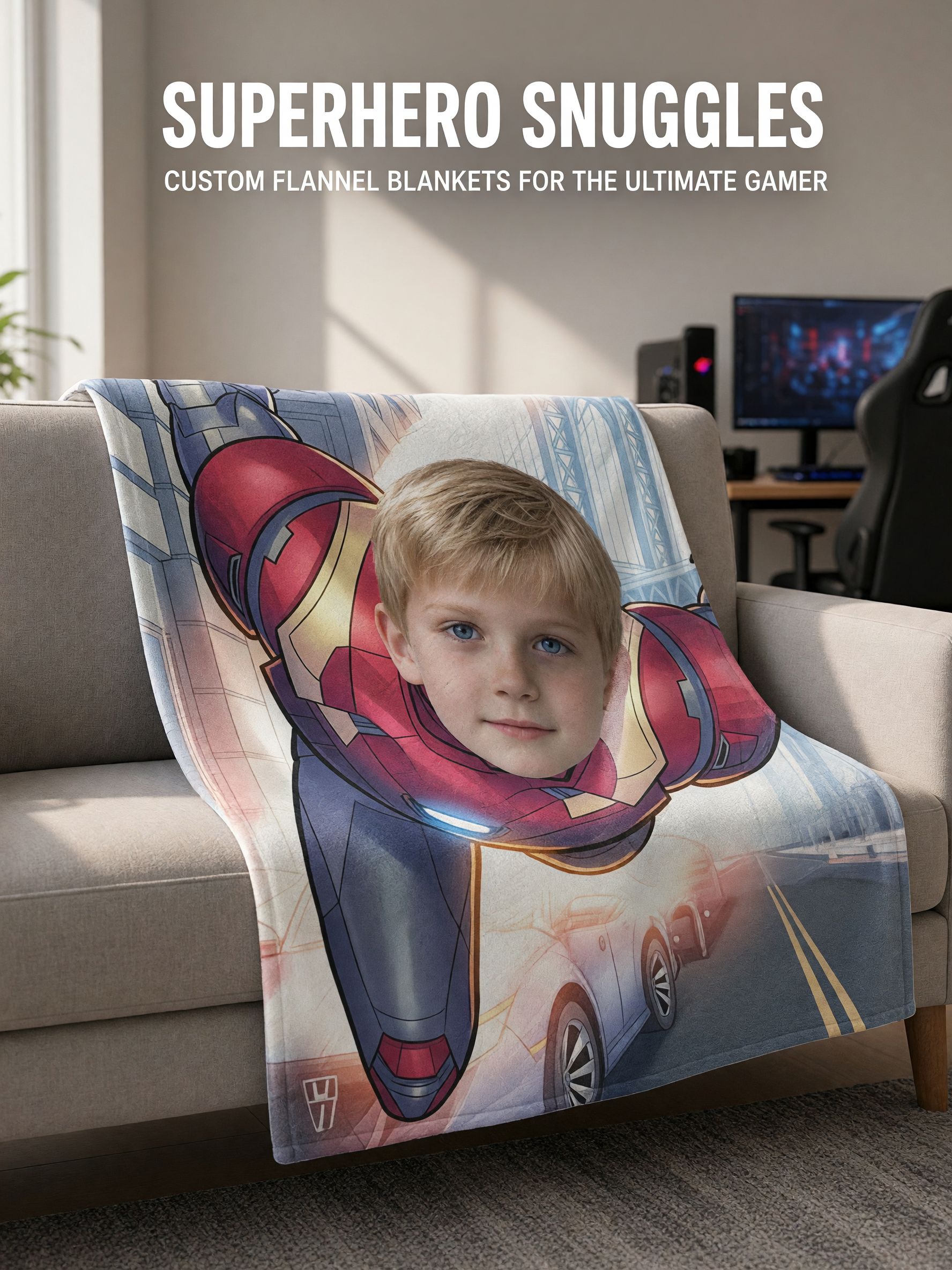 Custom Face Photo Superhero Fleece Blanket, Personalized Flannel Throw for Kids, Ideal Cozy Birthday Gift