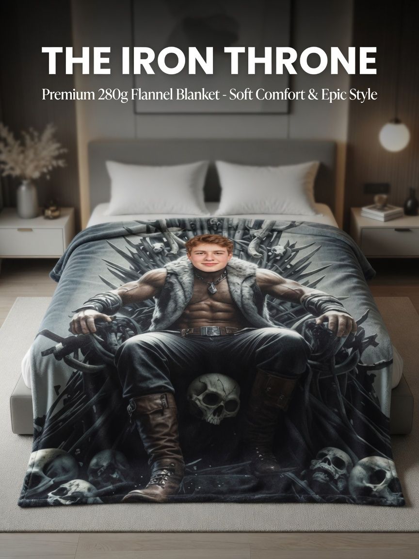 Custom Photo Face Flannel Blanket, Personalized Fantasy Warrior Throw, Soft Fleece Cover, Unique Novelty Gift