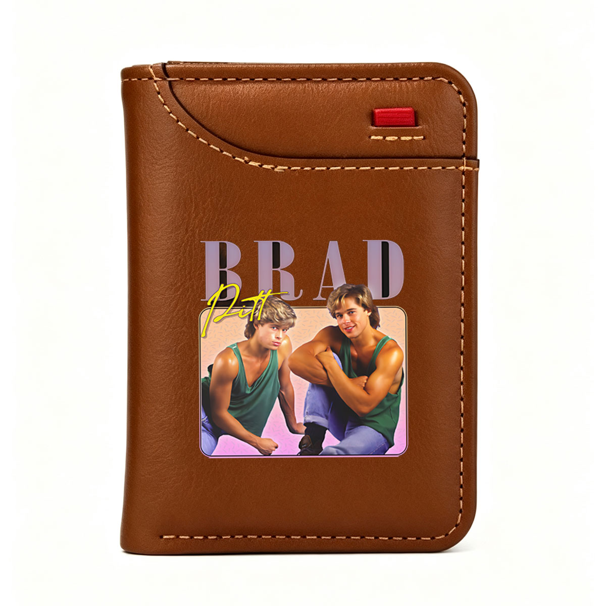 Brad Pitt in 80s Style: Twin Look-Alikes in Green Tank Tops - Vertical Style Wallet