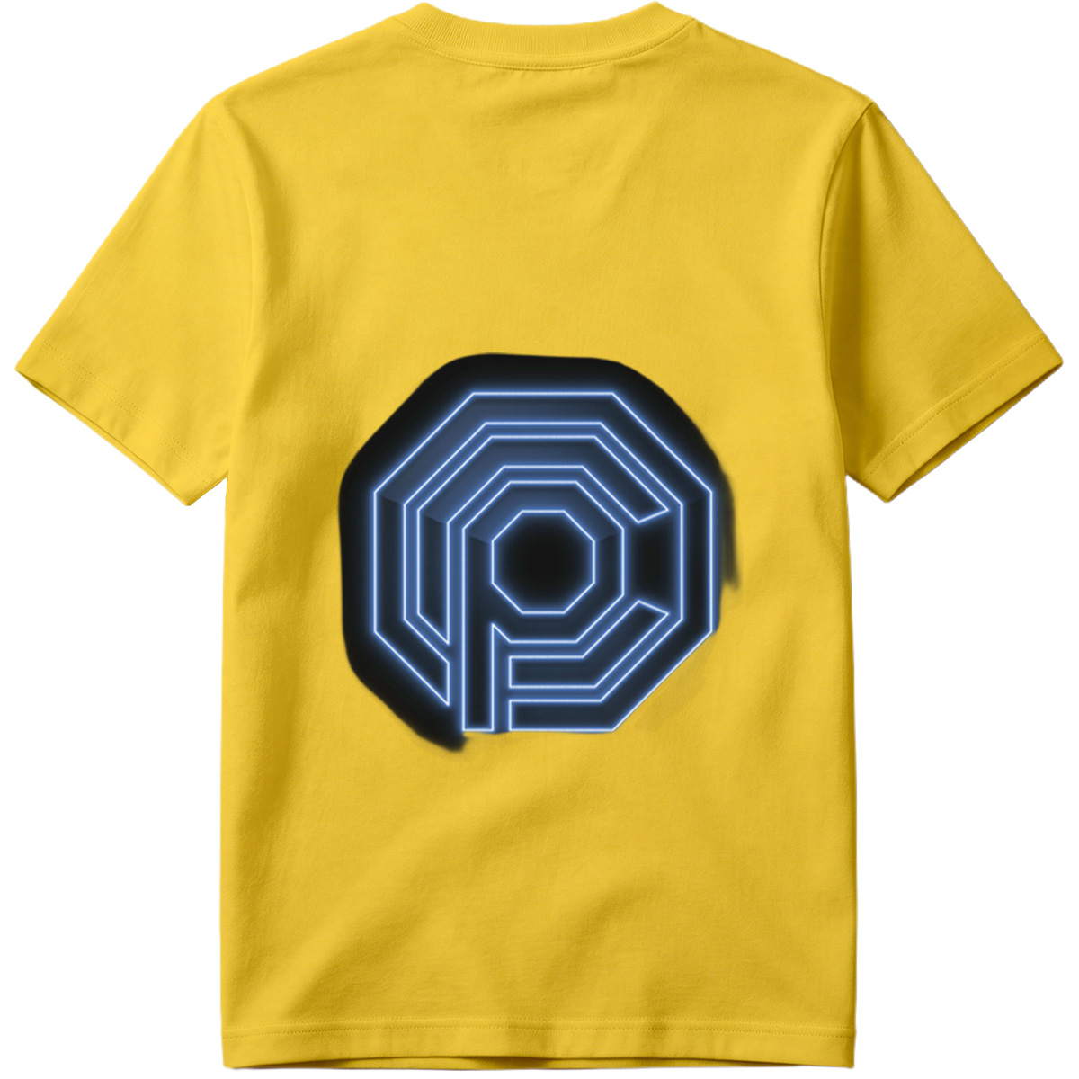 Neon Blue Octagonal Logo with Letter P - Tee