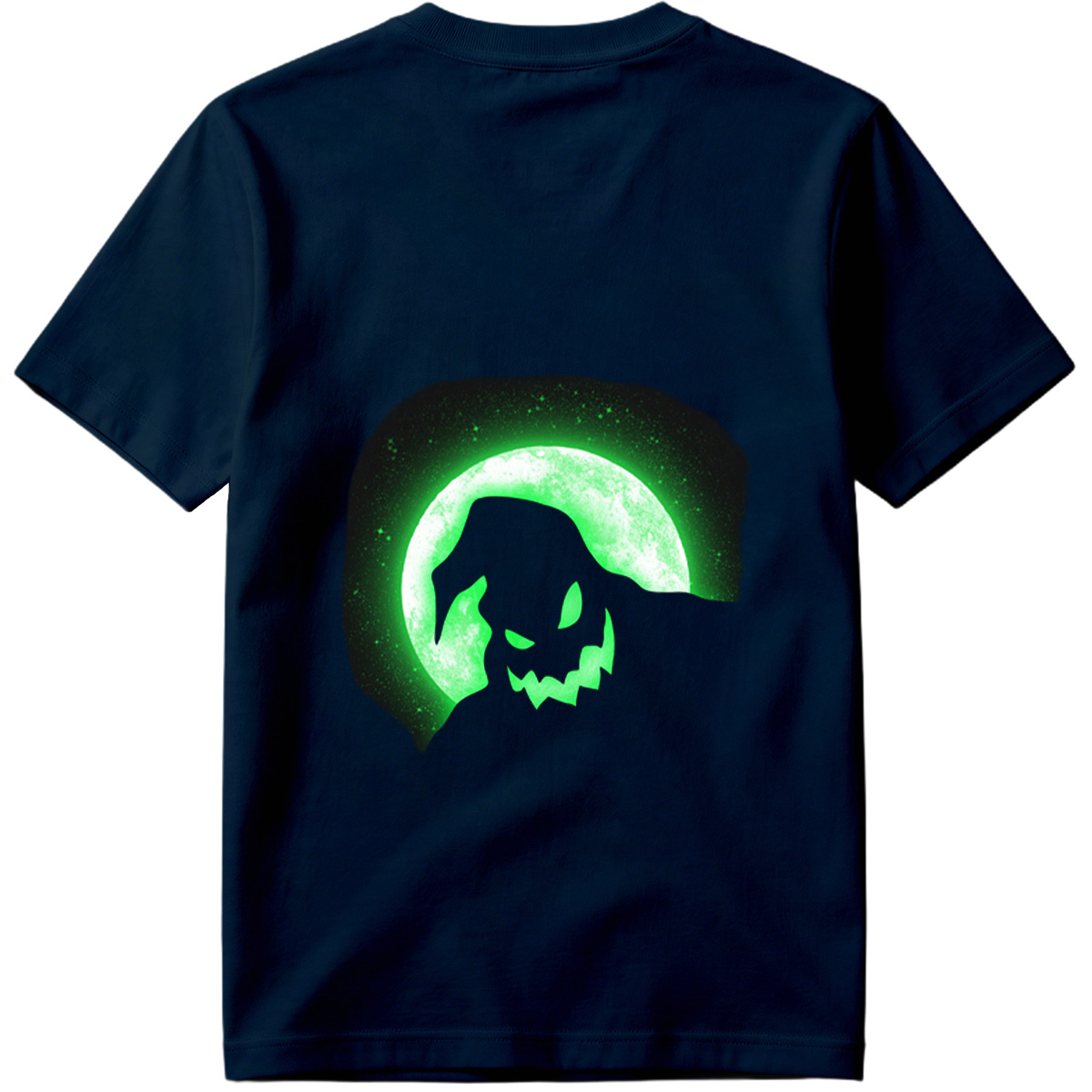Pumpkin Head Silhouette Against Green Moon - Tee