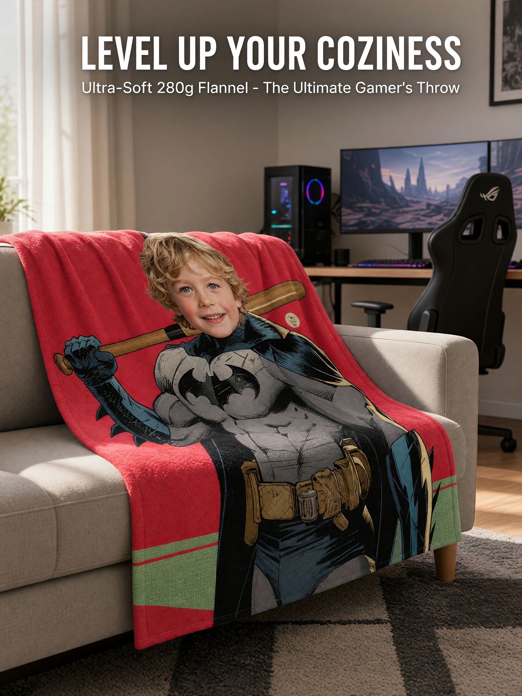 Custom Photo Face Blanket Personalized Superhero Comic Throw Ultra Soft Flannel Bed Couch Cozy Gift