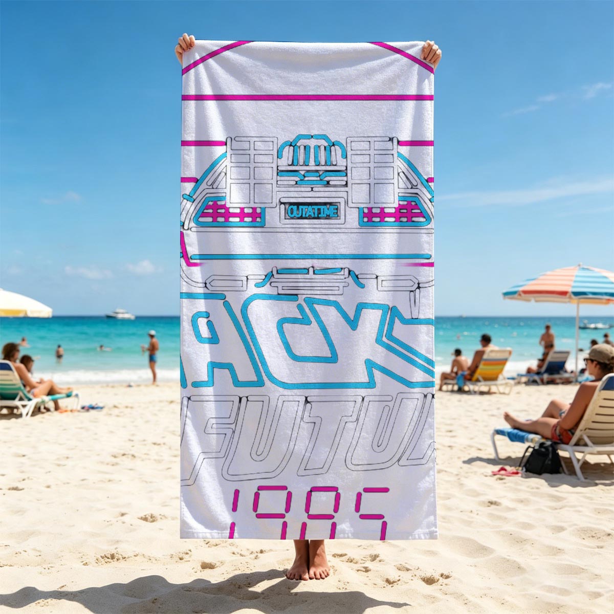 Back to the Future 1985 - Marty McFly, Doc Brown, DeLorean Time Machine - Beach towels