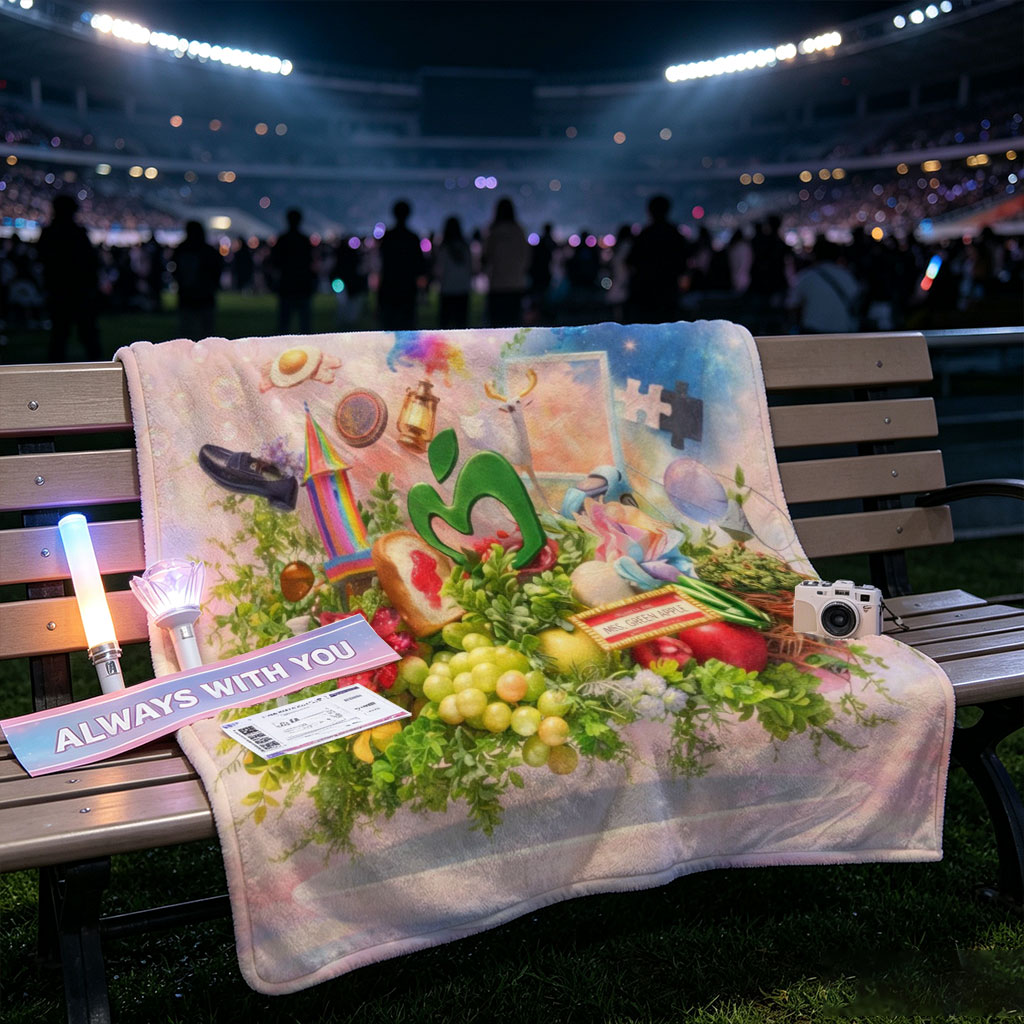 Mrs. GREEN APPLE Fantasy Garden Scene with Colorful Objects and Nature Elements on a Plate - Blankets