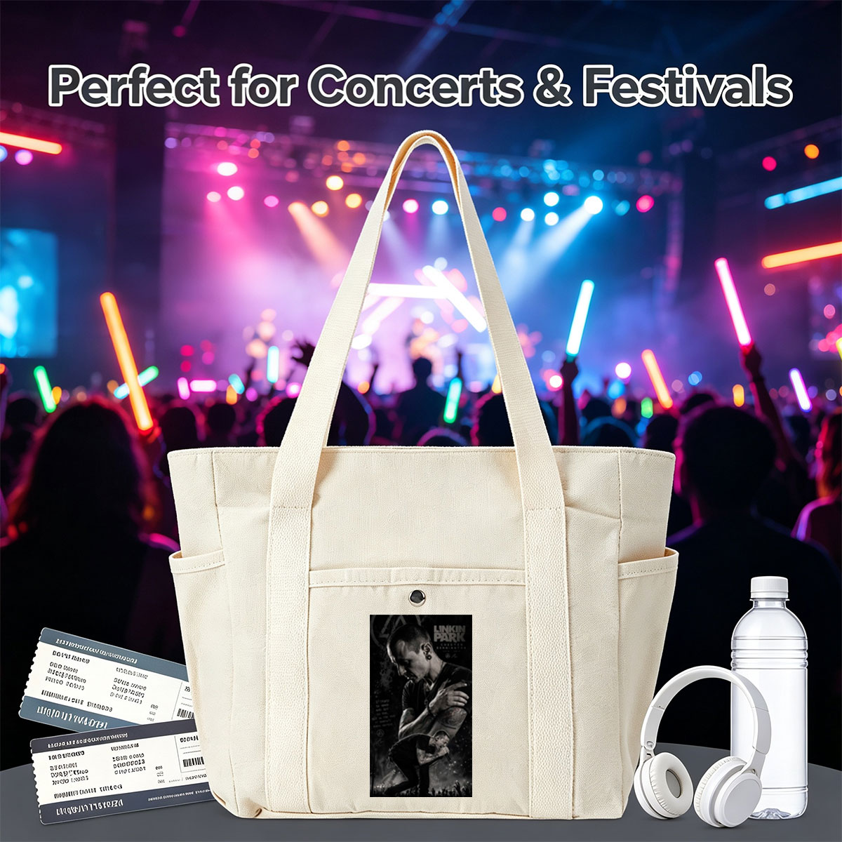 Linkin Park Chester Bennington Tribute - Emotional Performance and Portrait in Black and White - Multi-pocket bags