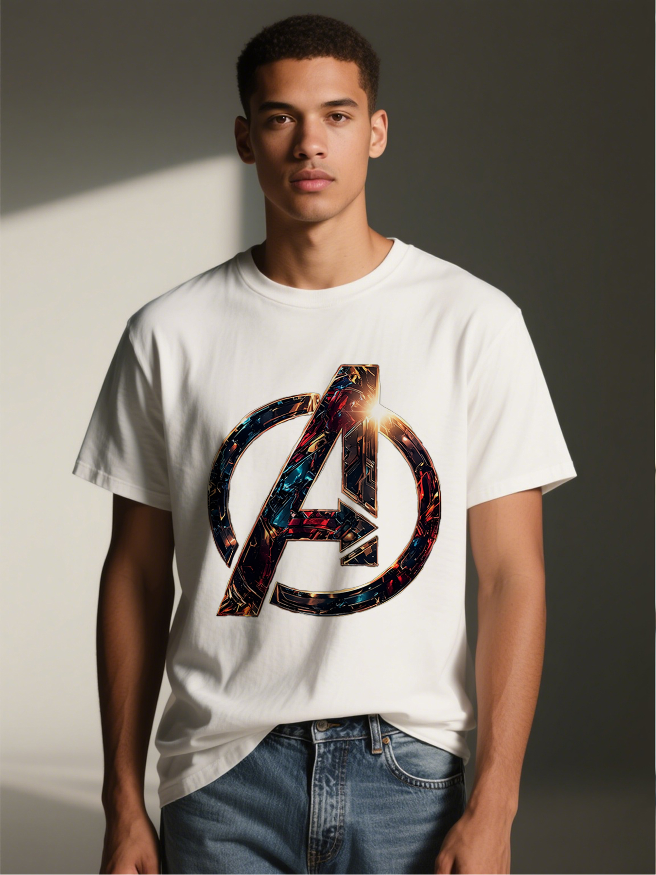 Men's Printed T-Shirt Avengers Logo Design Casual Round Neck Summer Lightweight Breathable Short Sleeve T-Shirt for Fans and Everyday Wear, Perfect for Casual Outings, Parties, and Superhero Enthusiasts