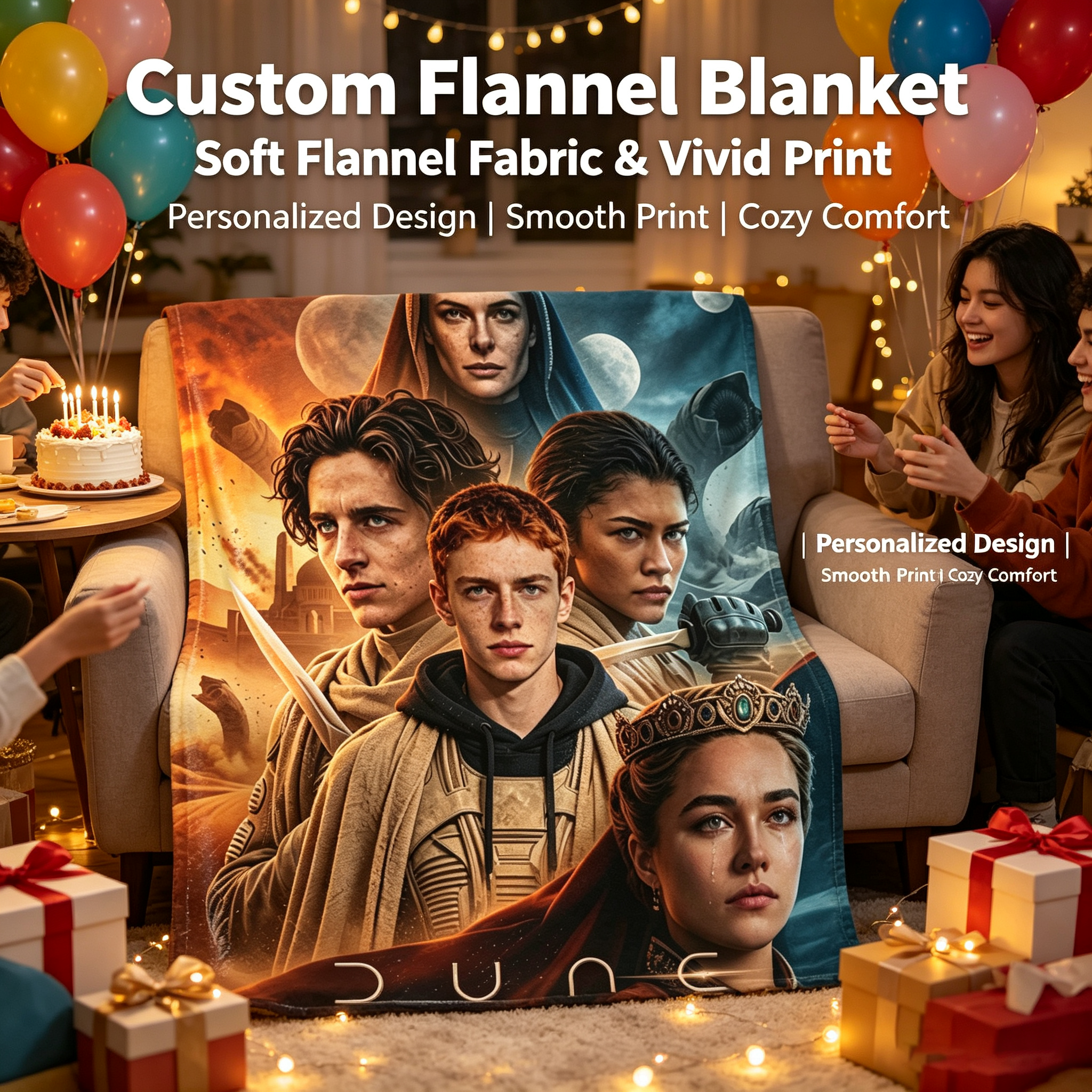Custom Face Blanket Dune Part Three Messiah Flannel Blanket Movie Character Portrait Soft Cozy Throw Perfect for Fans Gift or Giveaway