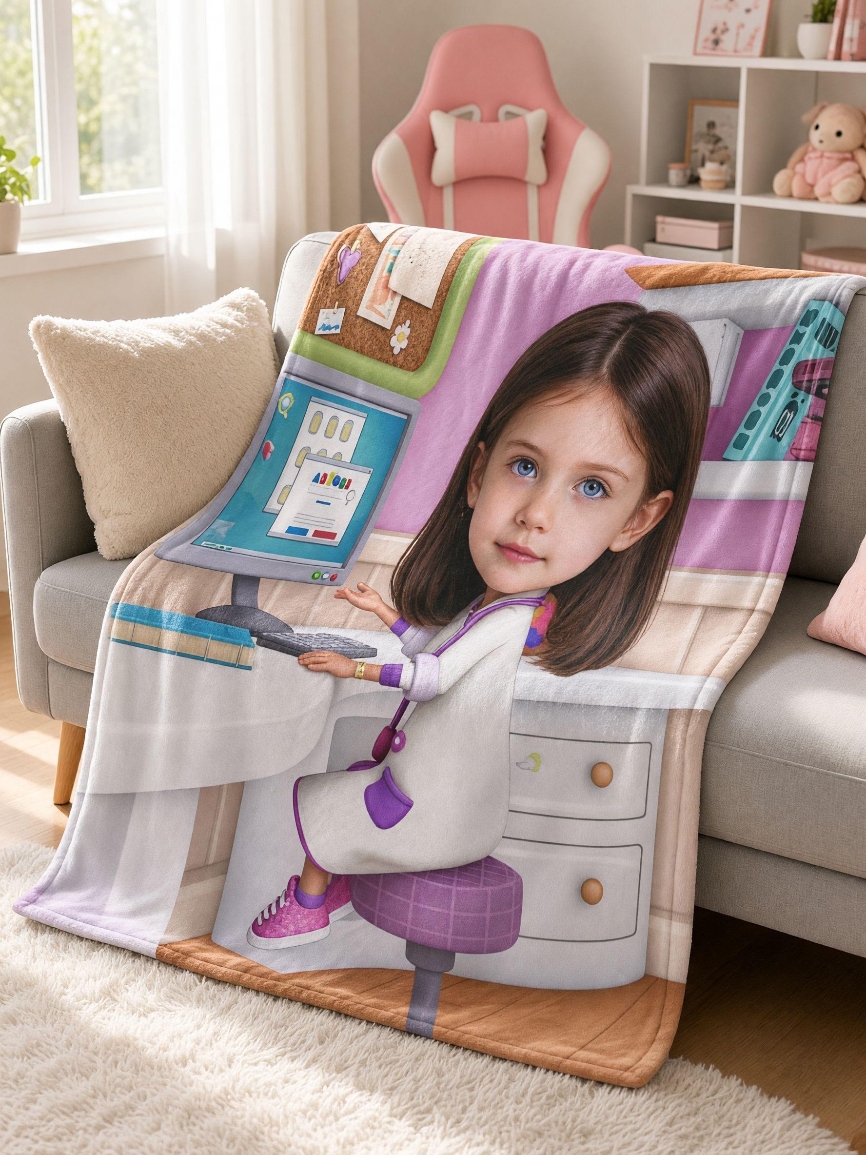 Custom Photo Face Blanket Soft Flannel Fleece Throw with Personalized Portrait, Ideal Personalized Gift