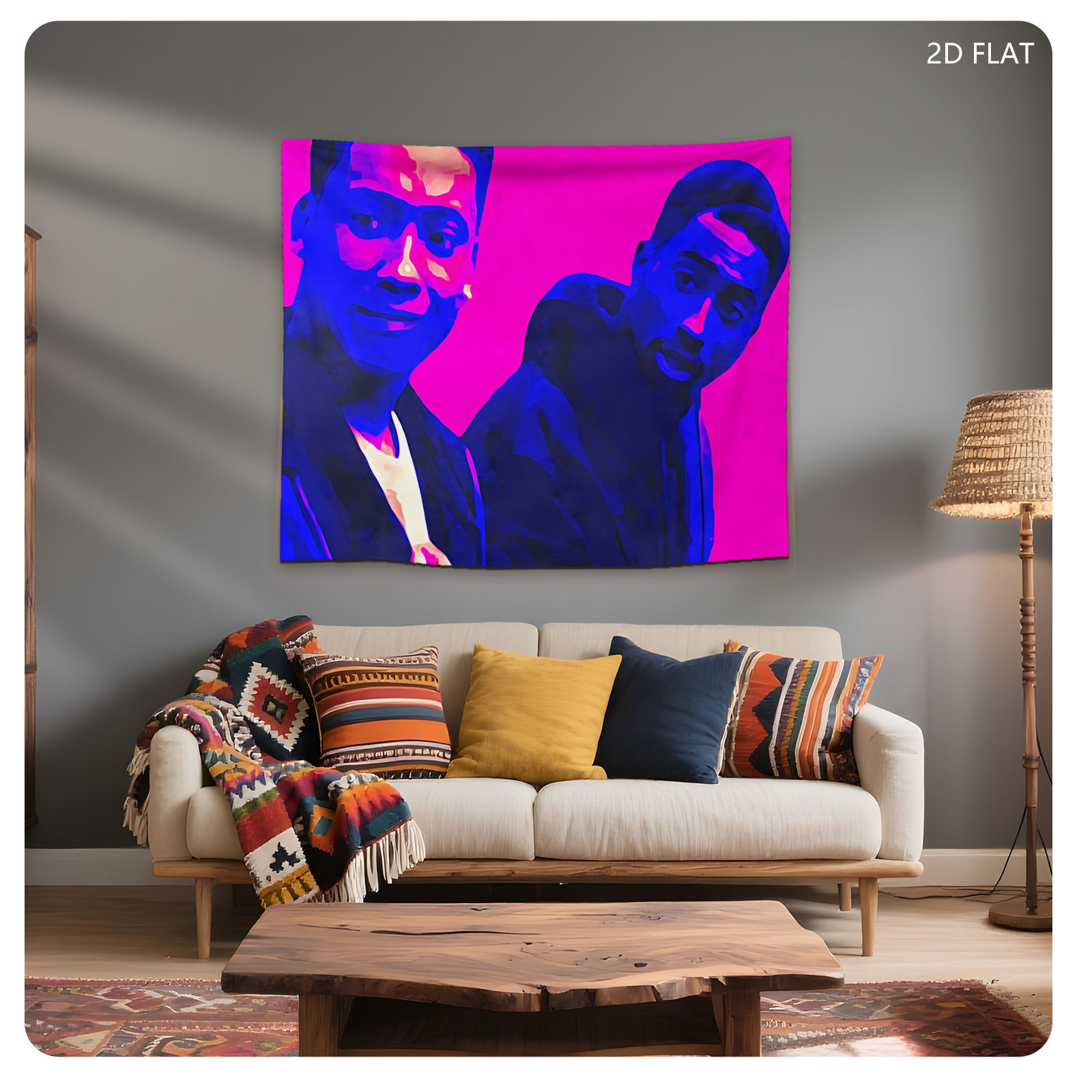 Two Men in Vibrant Pink and Blue Portrait - Tapestry