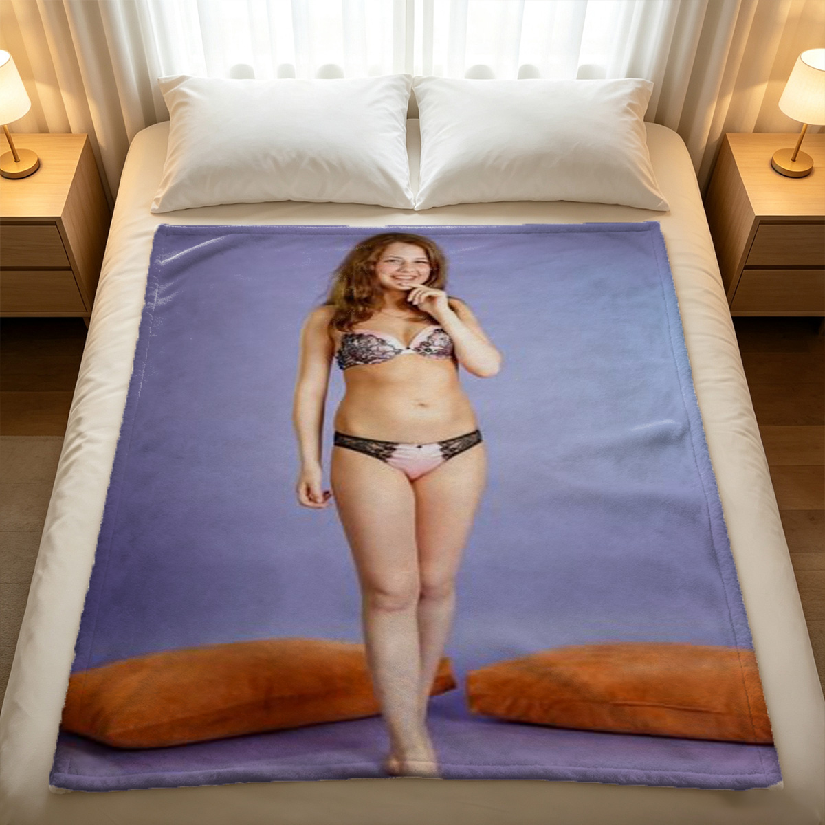 Two nude women kissing on bed - Blanket