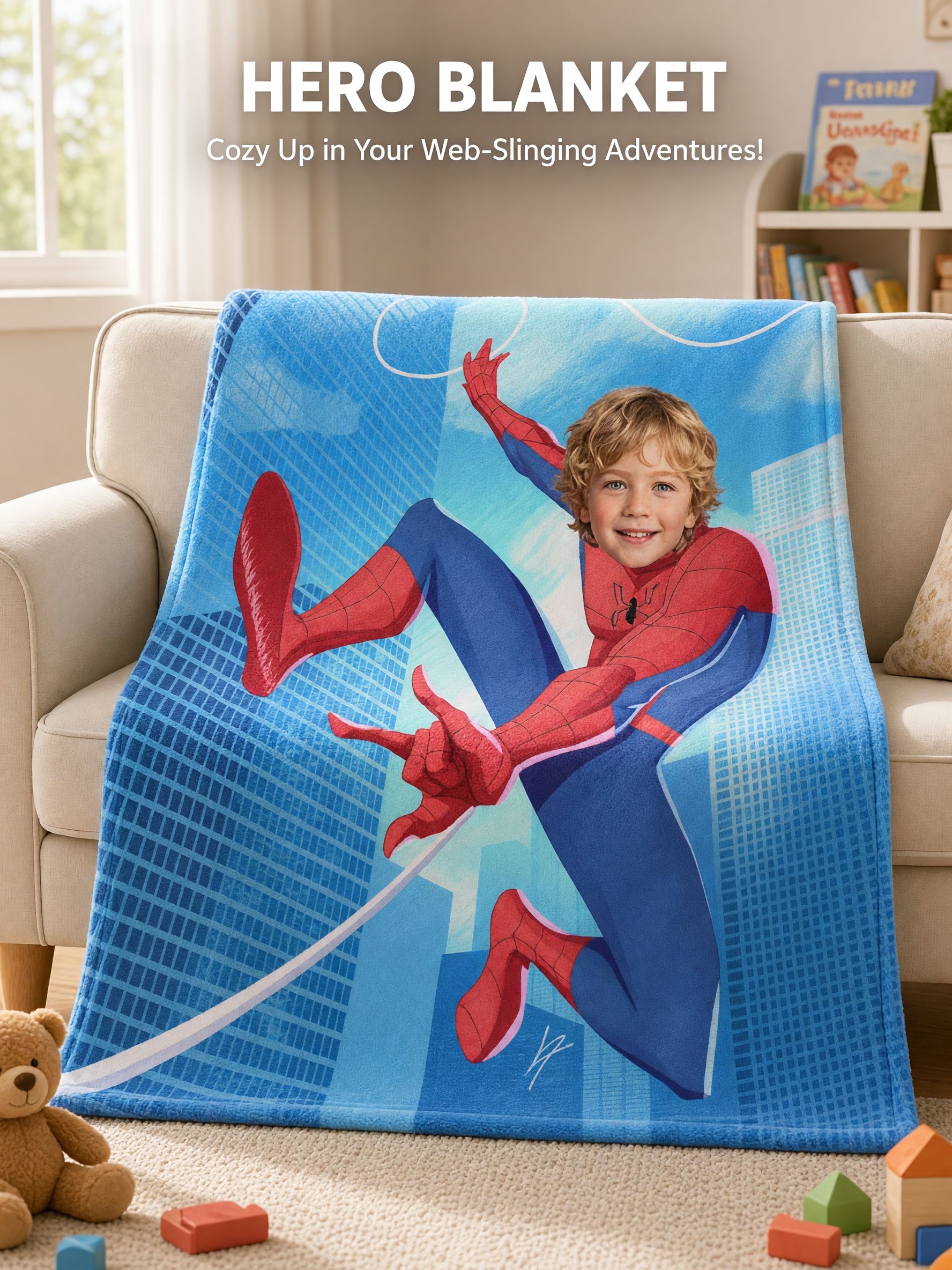 Personalized Superhero Photo Flannel Throw Blanket Custom Face Cozy Plush Bed Fleece for Kids Boys Girls Birthday Gift