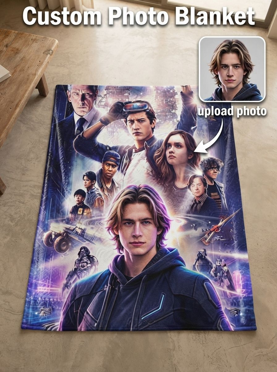 Custom Photo Face Flannel Throw Blanket Personalized Sci-Fi Cinema Graphic Ultra Soft Warm Fleece Bed Couch Cover Ideal