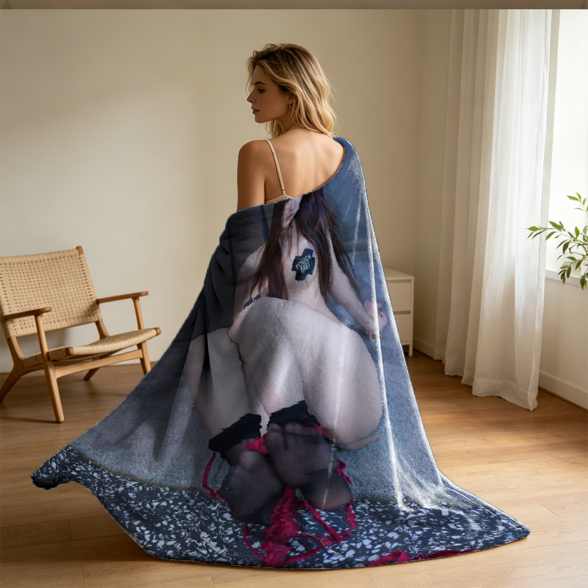 Nude Blonde on All Fours in Bed - Blanket