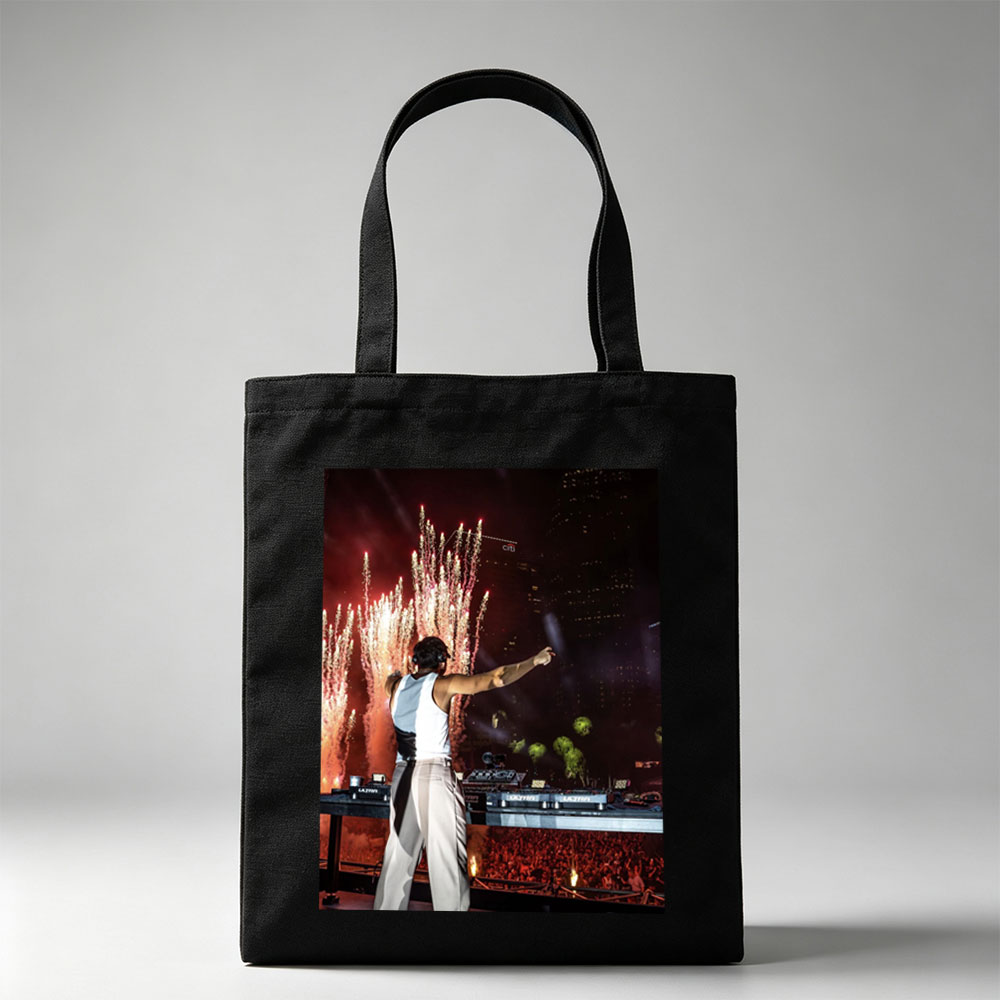 Martin Garrix Live Performance with Fireworks and Crowd at Nighttime Concert - Canvas tote bags