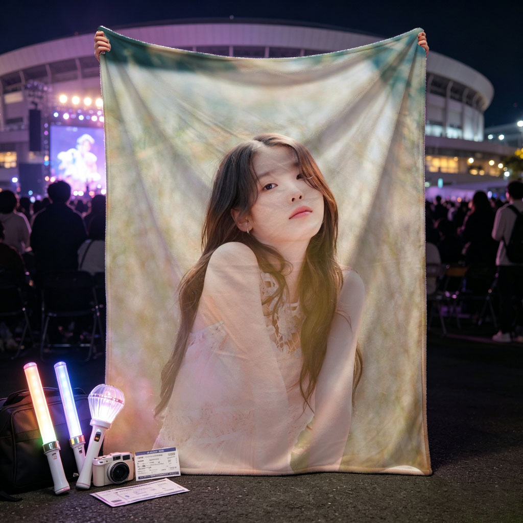 IU in a Serene Field Wearing a Delicate Pink Dress and Sitting Gracefully Amidst Tall Grass - Blankets