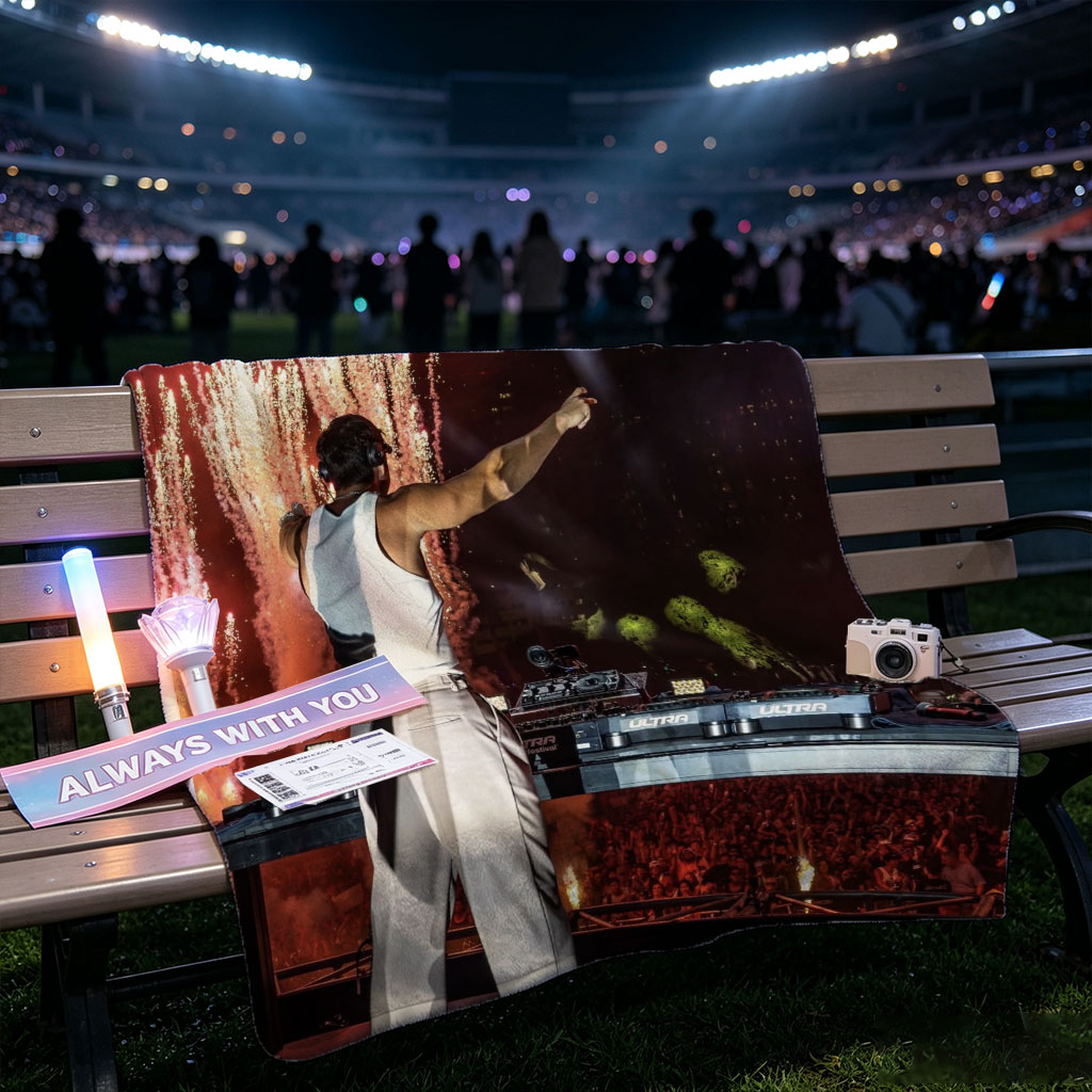 Martin Garrix Live Performance with Fireworks and Crowd at Nighttime Concert - Blankets