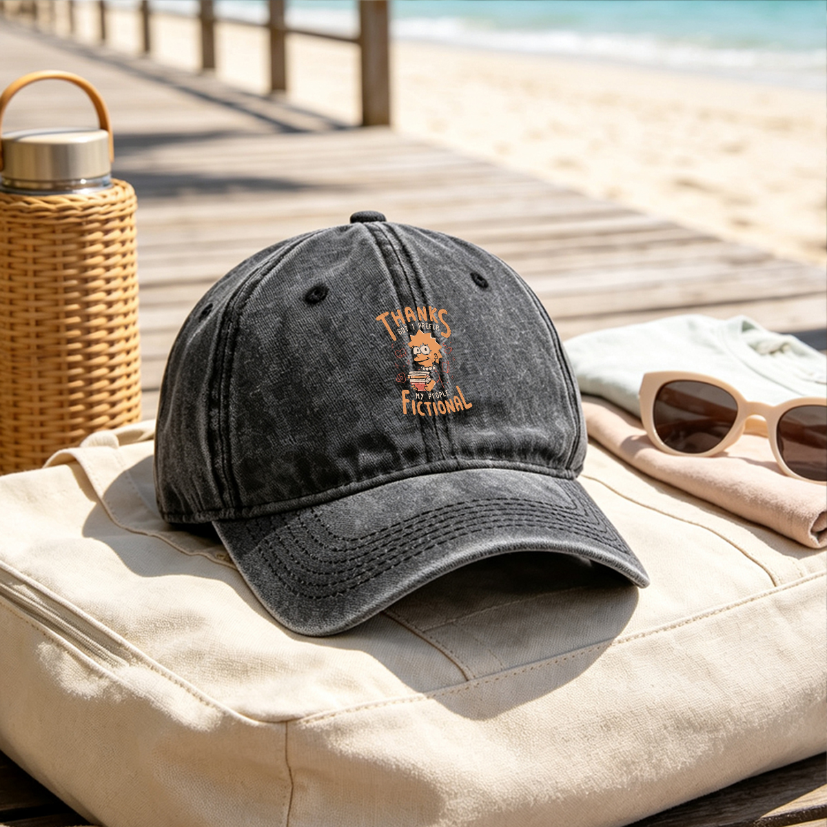 Thanks But I Prefer My People Fictional - Washed Denim - Baseball Cap