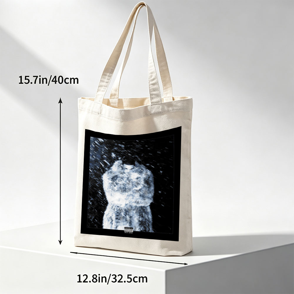 The Weeknd in Snowstorm - Artist Wrapped in Fur Coat Amid Heavy Snowfall - Canvas tote bags