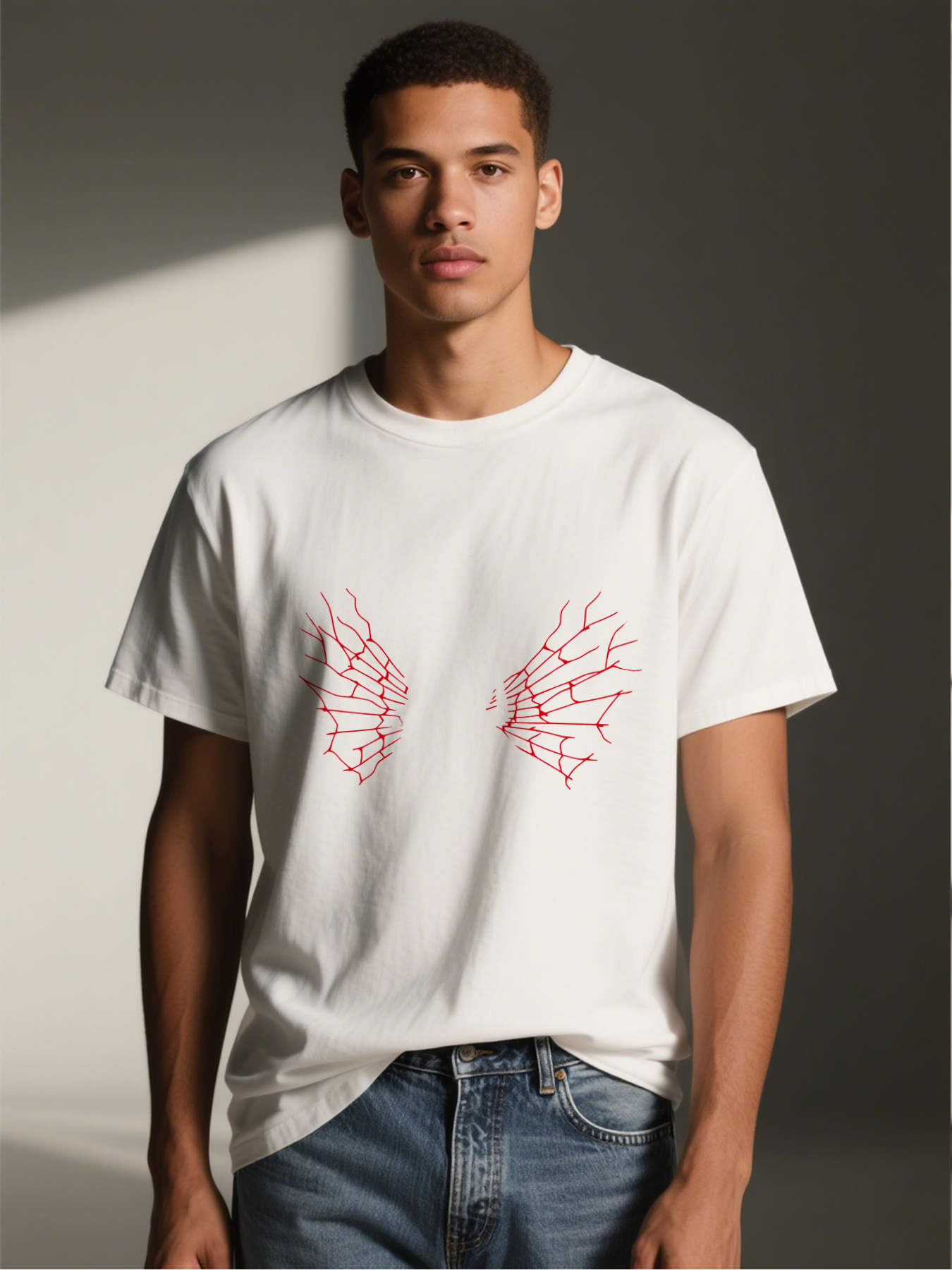 Men's Printed T-Shirt Spider Web Design White Spider with Red Wings Graphic Casual Round Neck Lightweight Breathable Summer Short Sleeve Tee for Outdoor Activities and Daily Wear Adults