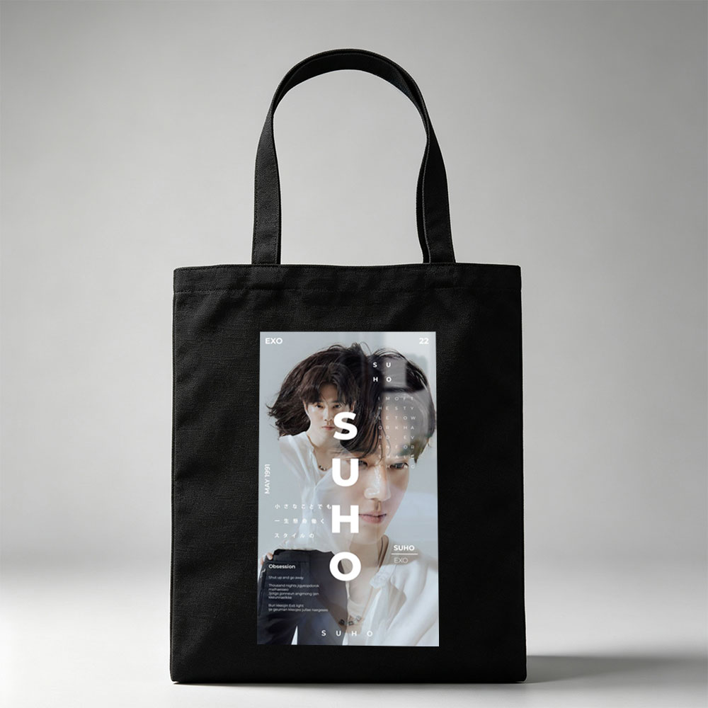 EXO Suho in a Minimalist Portrait with Overlaid Text and Soft Lighting - Canvas tote bags