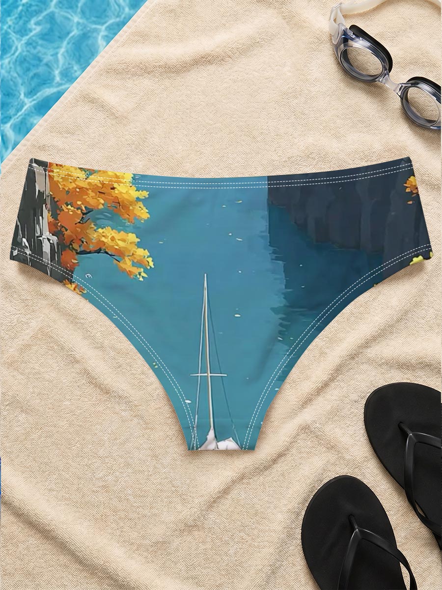 Sailboat Gliding Through Autumn Canyon -  Men's swim trunks