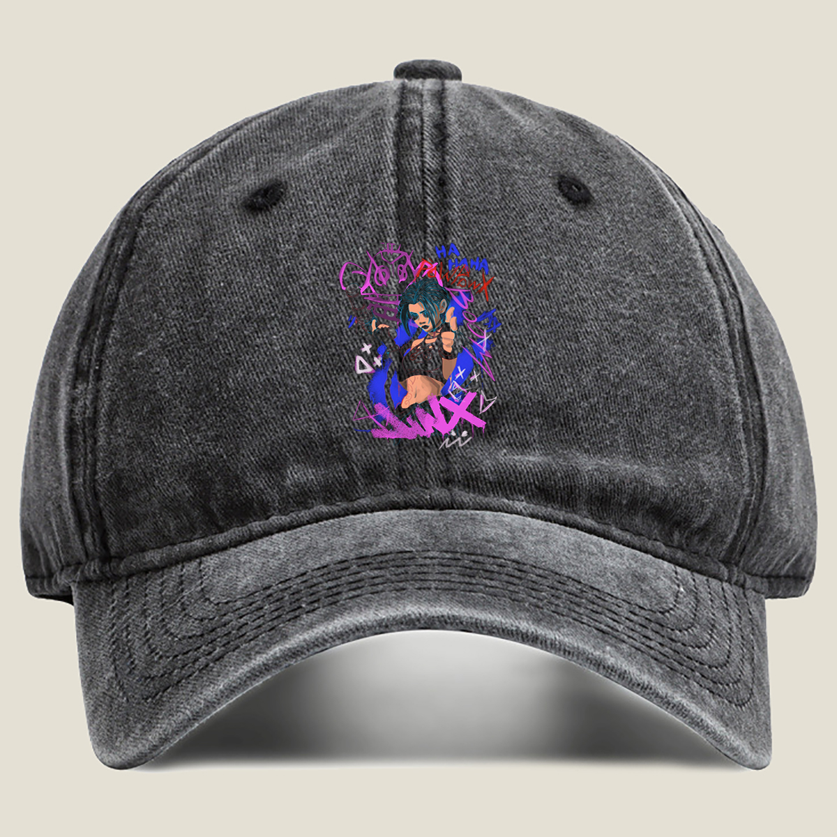 Cindy the Hacker: Cyberpunk Chaos - Washed Denim - Baseball Cap