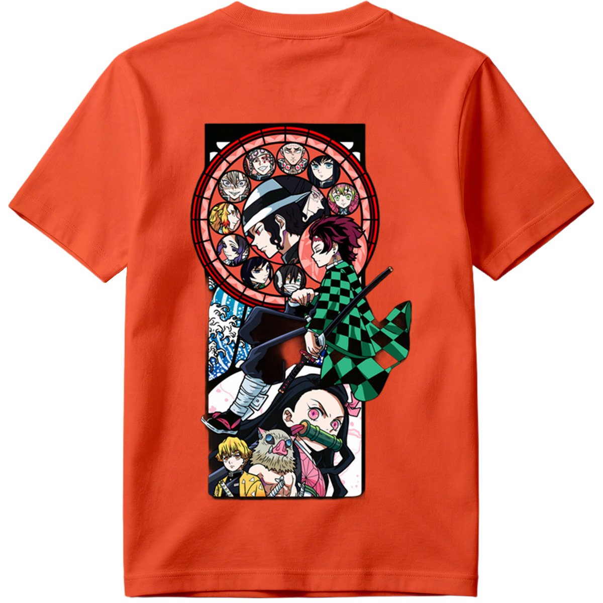 Demon Slayer: Kimetsu no Yaiba - Tanjiro, Zenitsu, Inosuke, and Hashira Characters in Stained Glass Art Style - Tee
