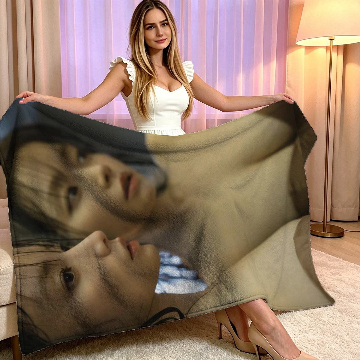 Emma Watson topless in white panties on a couch - Blanket
