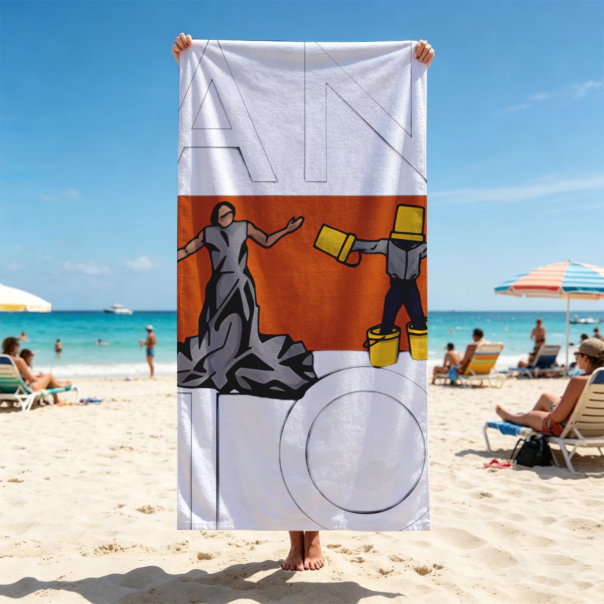 Can't Stop: Hippo Guitarist, Dancer, Bucket Man, and Pink Shirt Guy - Beach towels