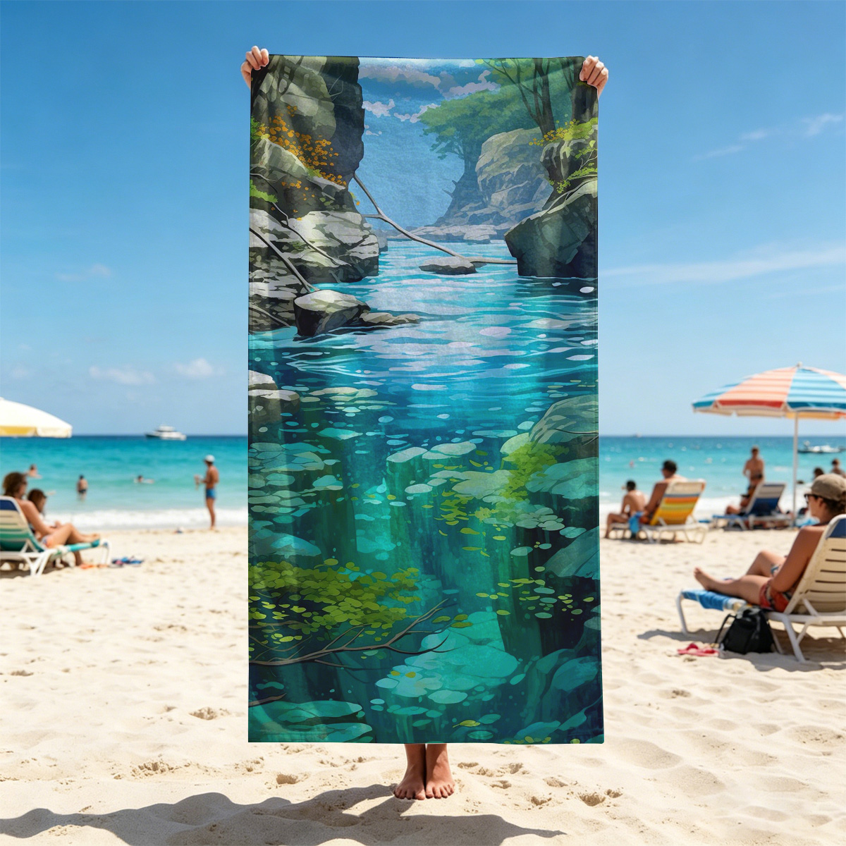 Crystal Clear Stream in a Lush Canyon - Beach towels