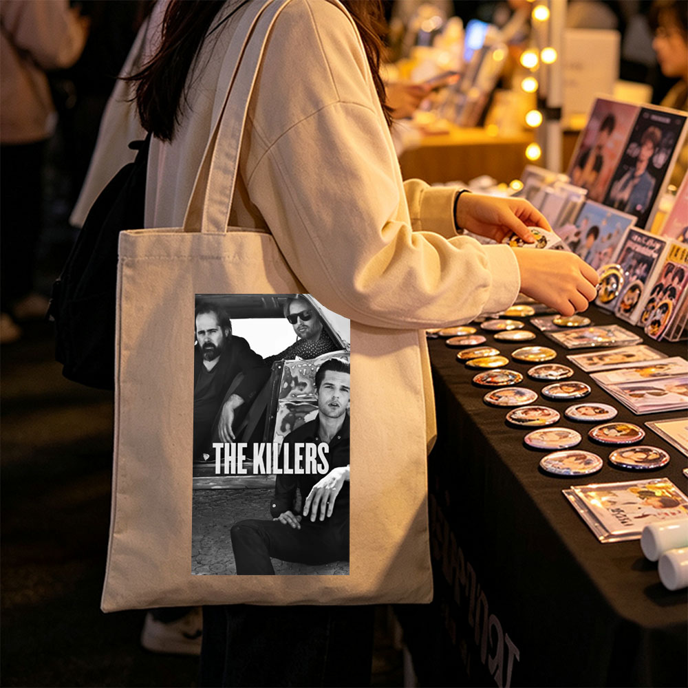 The Killers Band Members in a Vintage Car Black and White Photo - Canvas tote bags