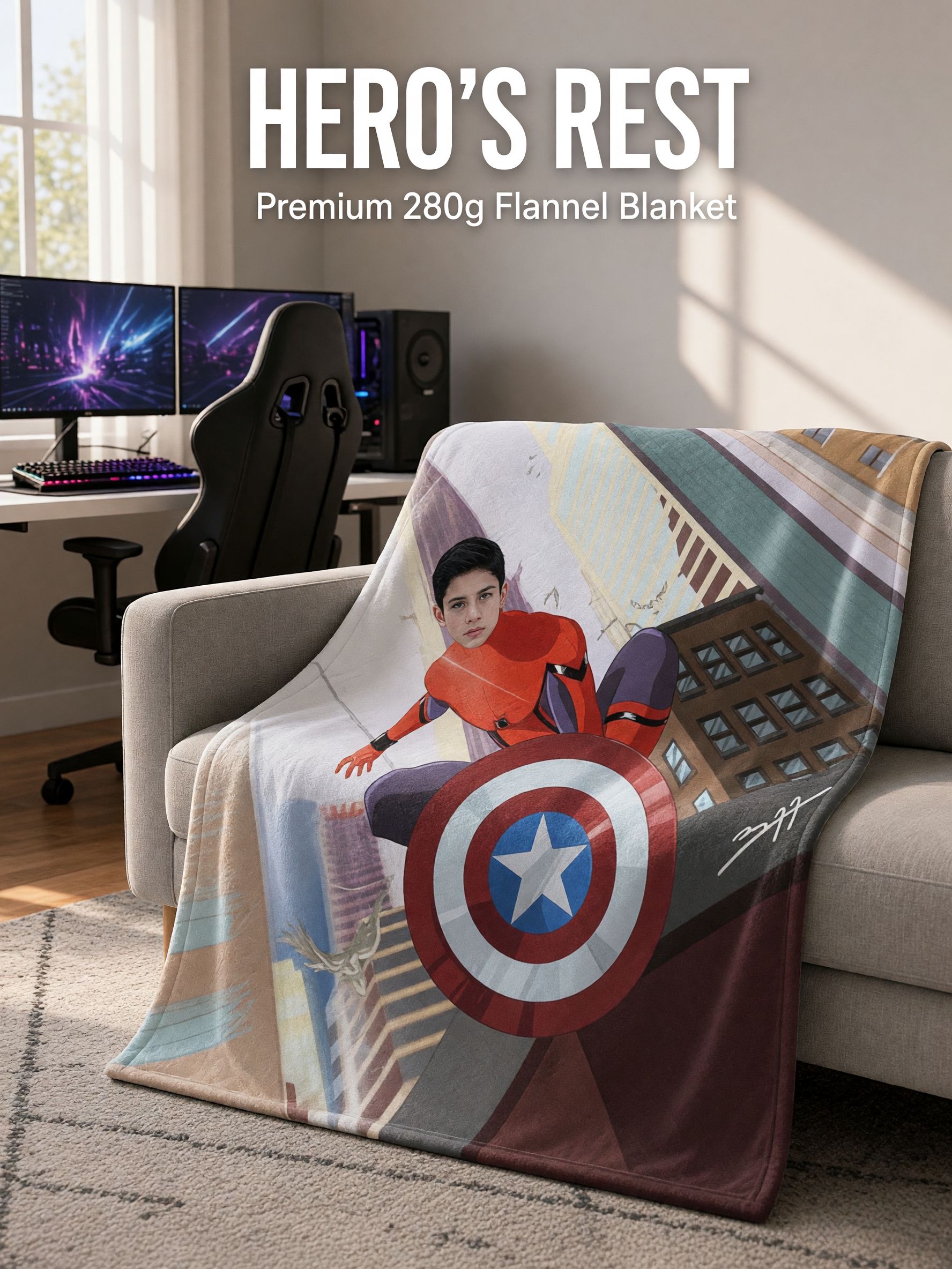 Custom Face Superhero Flannel Blanket, Personalized Photo Comic Hero Throw, Ultra Soft Plush Bed Couch Cozy Gift