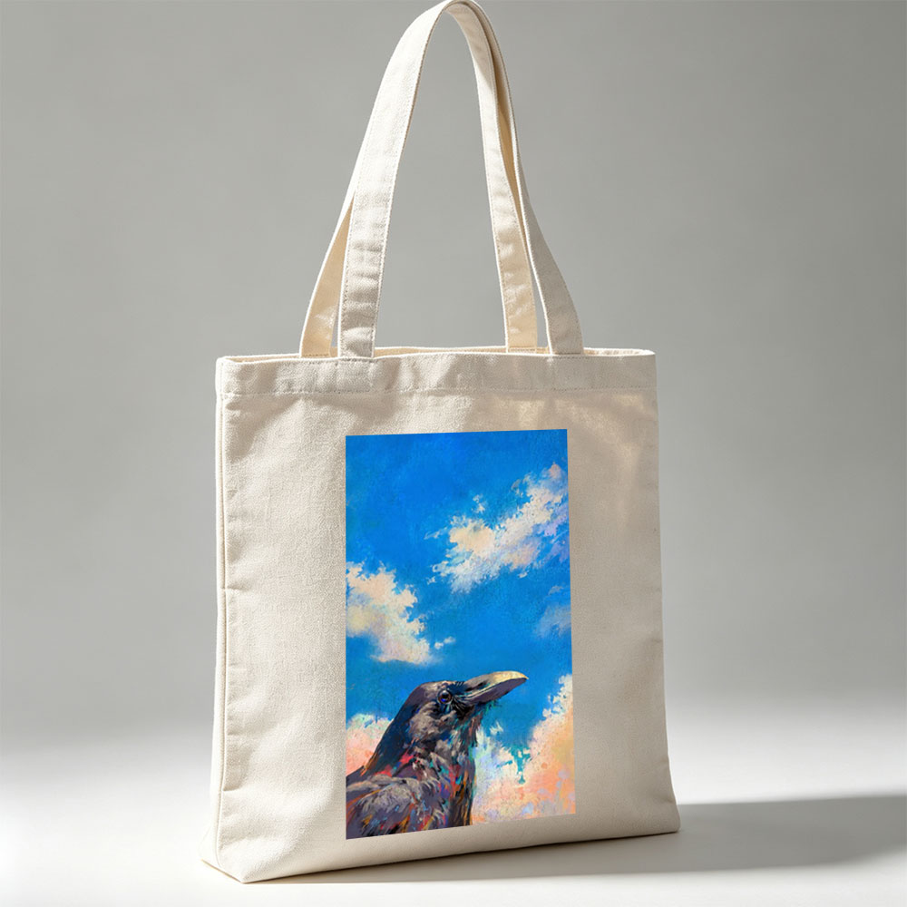 Crow Against Vibrant Sky Painting - Canvas tote bags