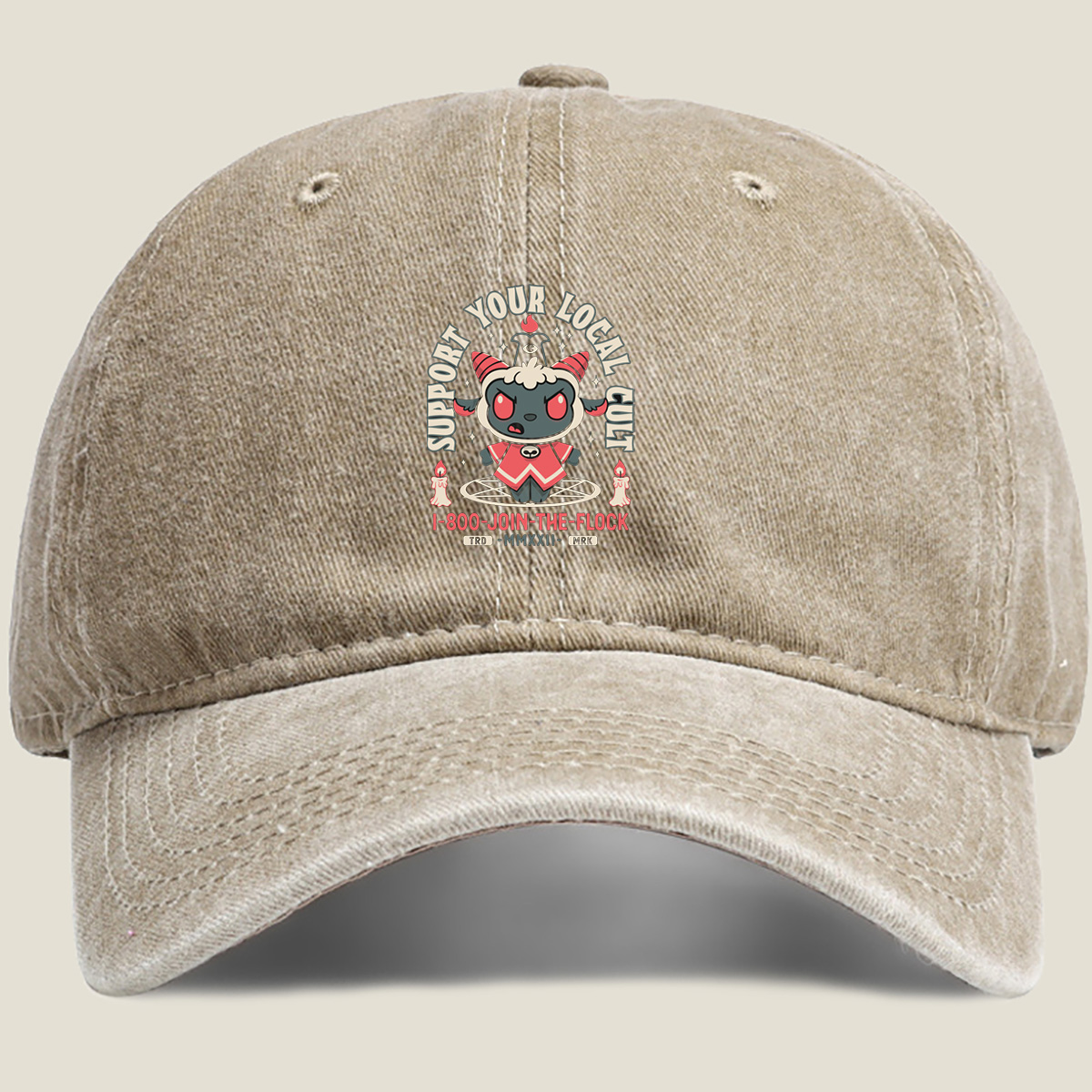 **Support Your Local Cult - I-800-JOIN-THE-FLOCK** - Washed Denim - Baseball Cap