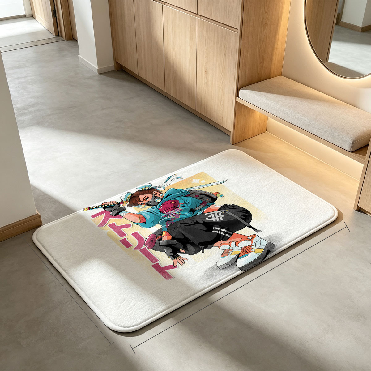 Street Fighter Character with Sword and Mask - Flannel floor mat