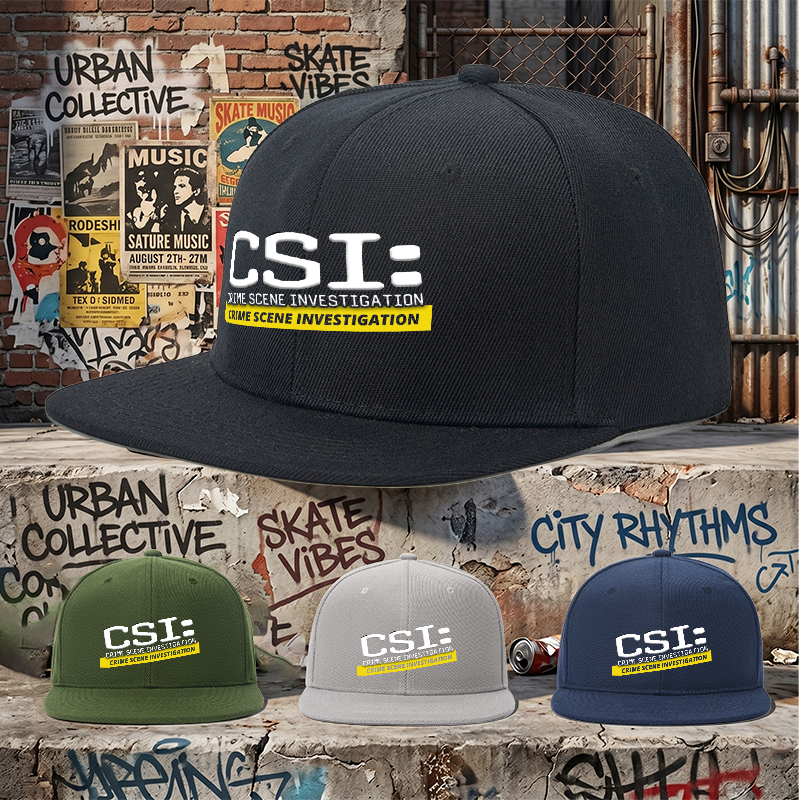 Flat Brim Baseball Cap CSI Crime Scene Investigation Logo Streetwear Underground Skate Style for Basketball Court Urban Street Skate Park Skaters Rappers Streetwear Enthusiasts