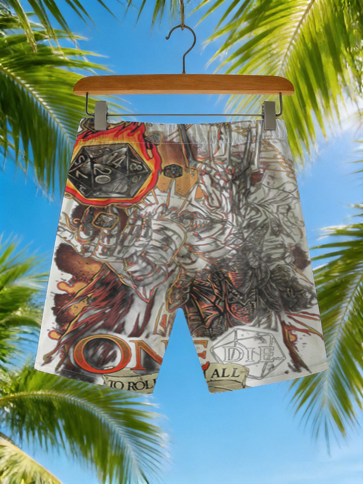 One Die to Roll Them All: Dark Knight with Fiery D20 -  Beach shorts