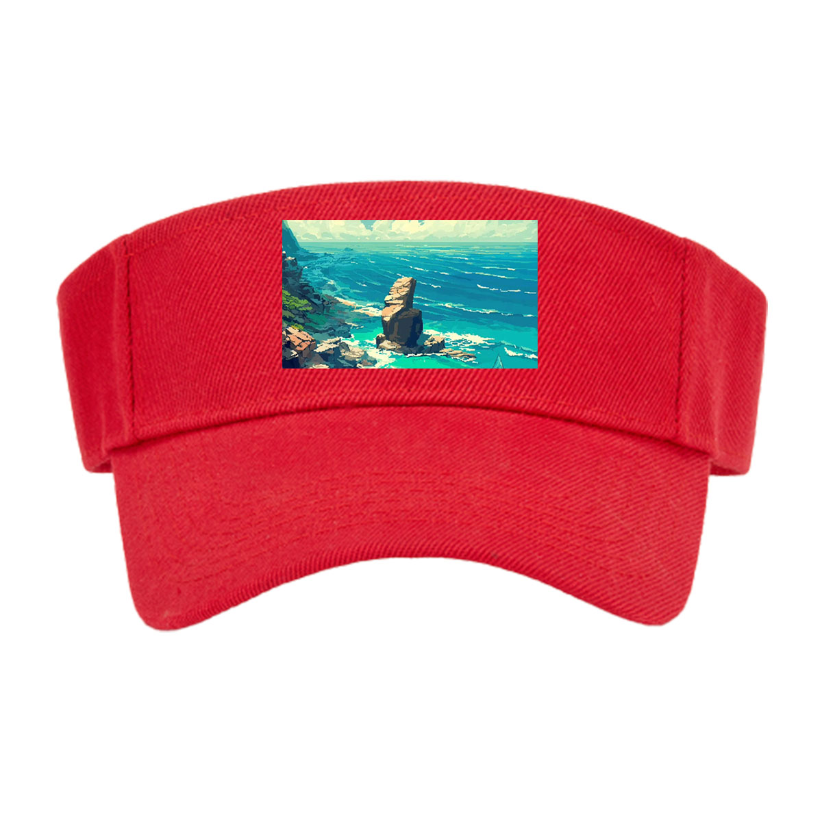 Coastal Landscape with Rocky Shore and Sailboat -  Visor cap
