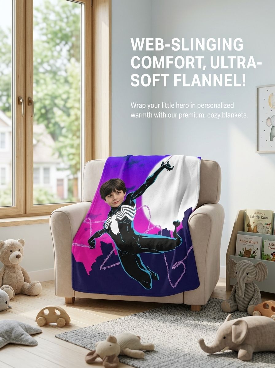 Custom Face Superhero Flannel Blanket, Personalized Photo Comic Night City Velvet Fleece Throw, Ideal Customized Gift