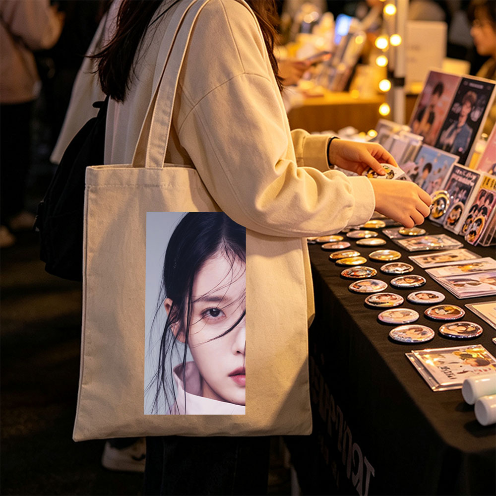IU Close-Up Portrait with Soft Lighting and Gentle Expression - Canvas tote bags