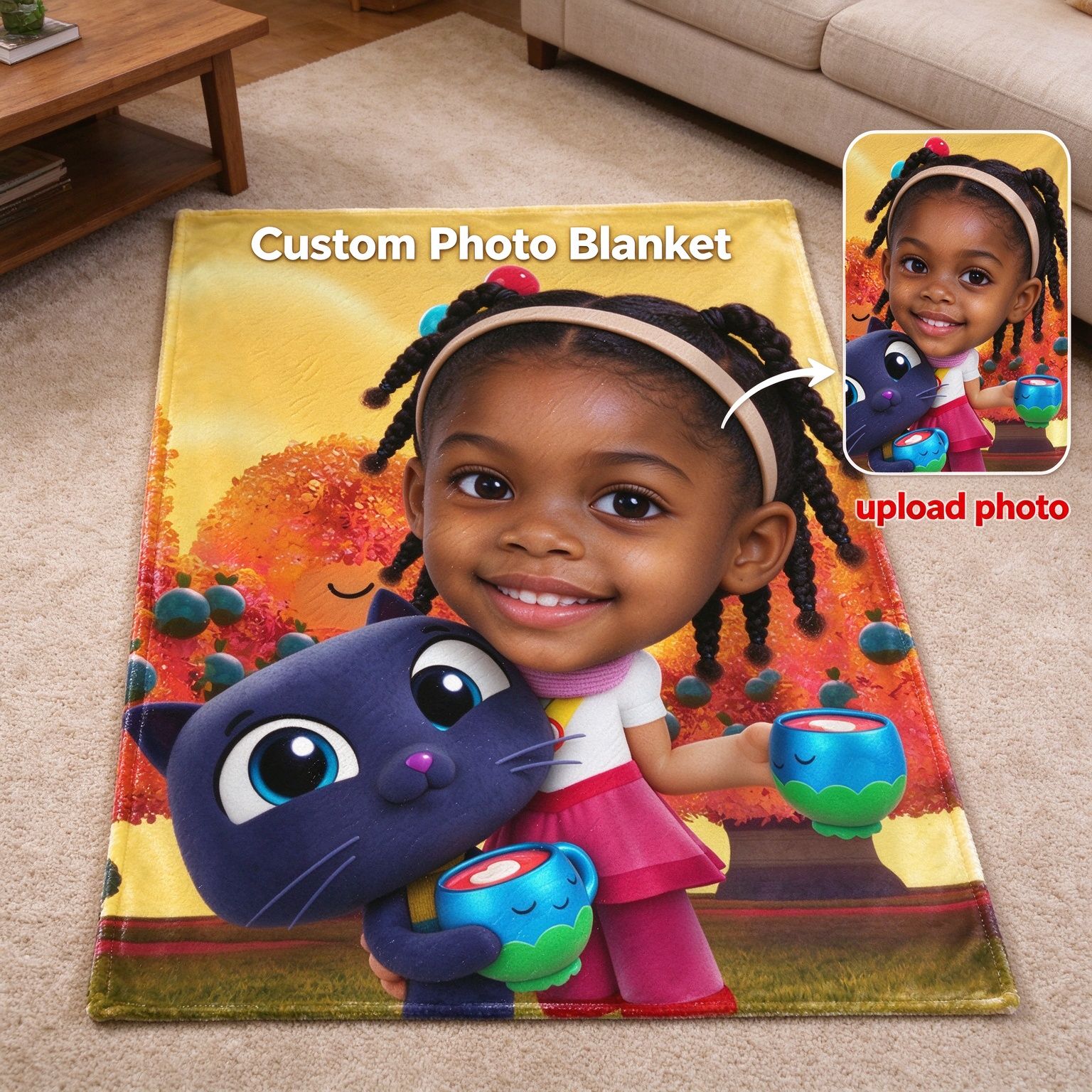 Custom Face Photo Blanket, Personalized Cartoon Portrait Flannel Throw, Soft Cozy Bed Couch Wrap, Ideal Keepsake Gift