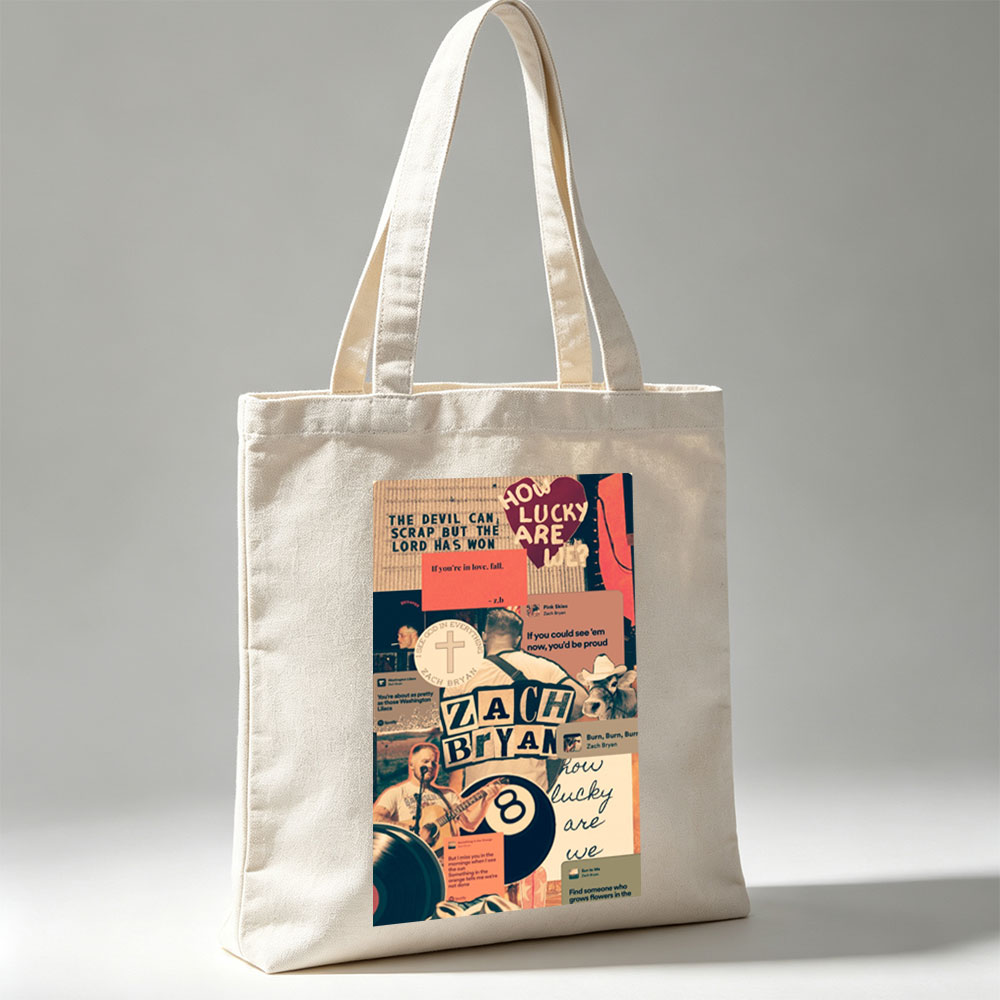 Zach Bryan Collage Featuring Lyrics, Music, and Country Themes - Canvas tote bags