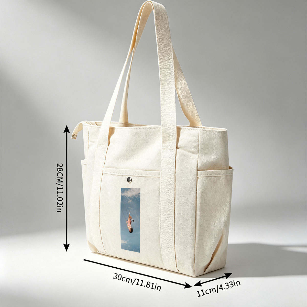 Taylor Swift Swinging on a Chain Against a Blue Sky - Multi-pocket bags