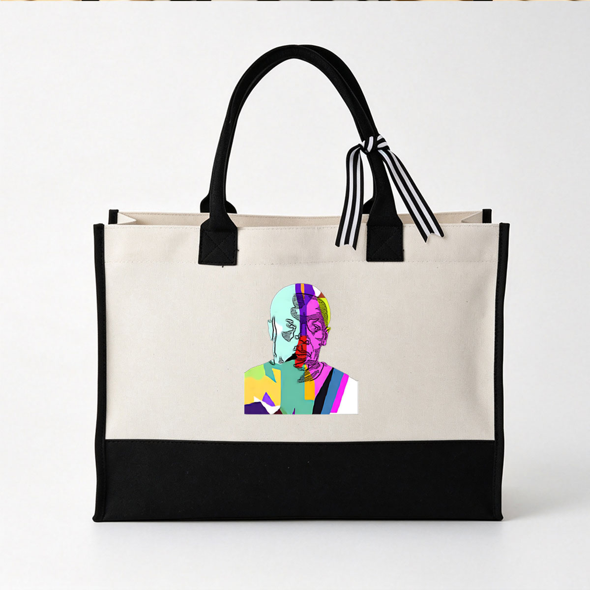Abstract Colorful Portrait of a Man with Dual Faces and Vibrant Patterns - Canvas patchwork gift tote bag