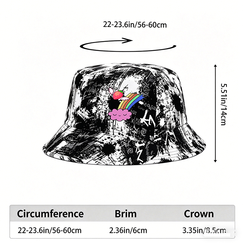 Unisex Classic Graffiti Bucket Hat with Flying Strawberry Rainbow Cloud Print | Cute Streetwear Sun Hat for Outdoor Activities, Travel, and Casual Wear | Perfect for Teens, Young Adults, and Trendy Fashion Lovers