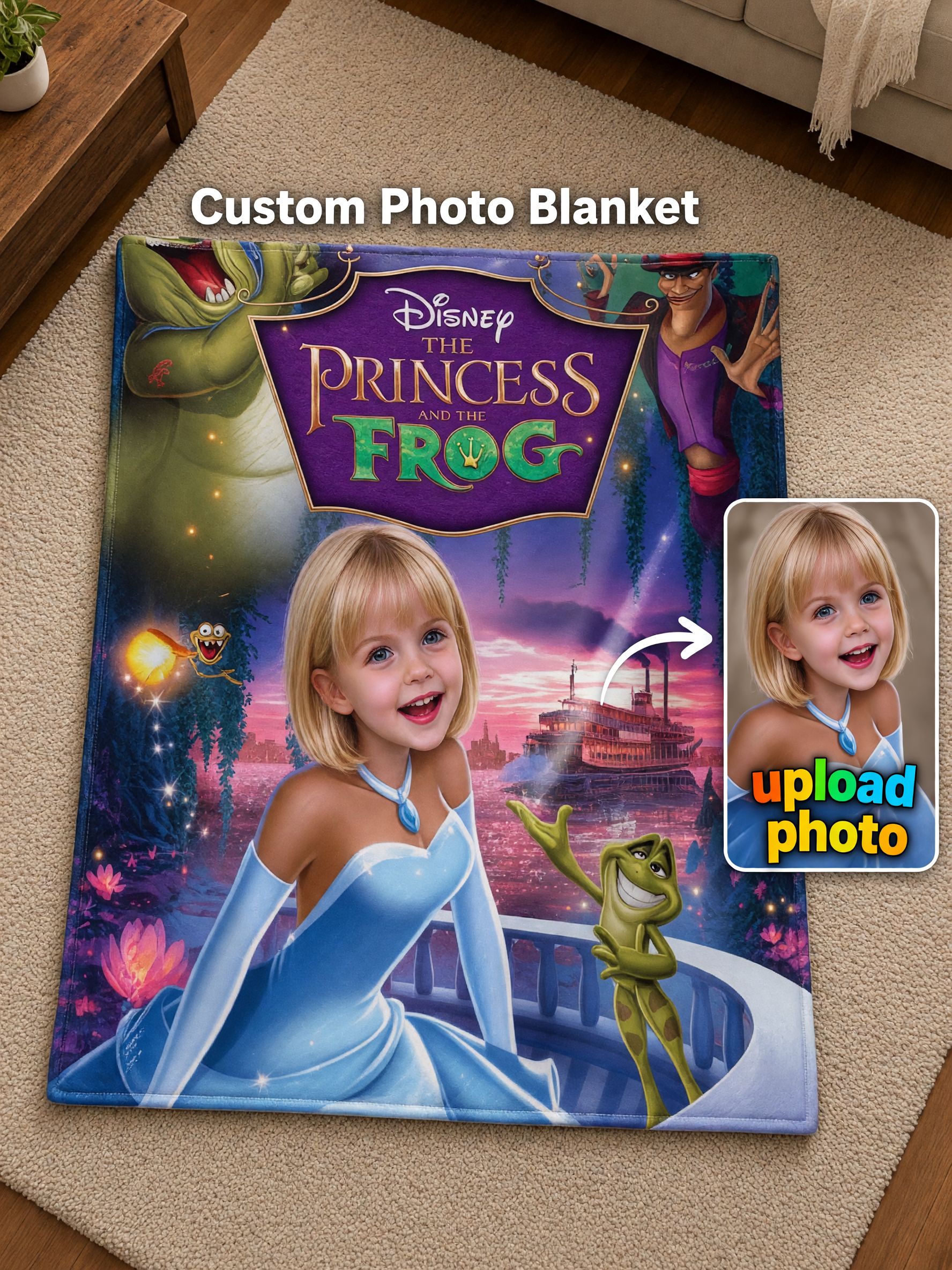 Custom Face Photo Blanket Personalized Princess Flannel Throw Ultra Soft Skin-Friendly Cozy Bed and Couch Gift