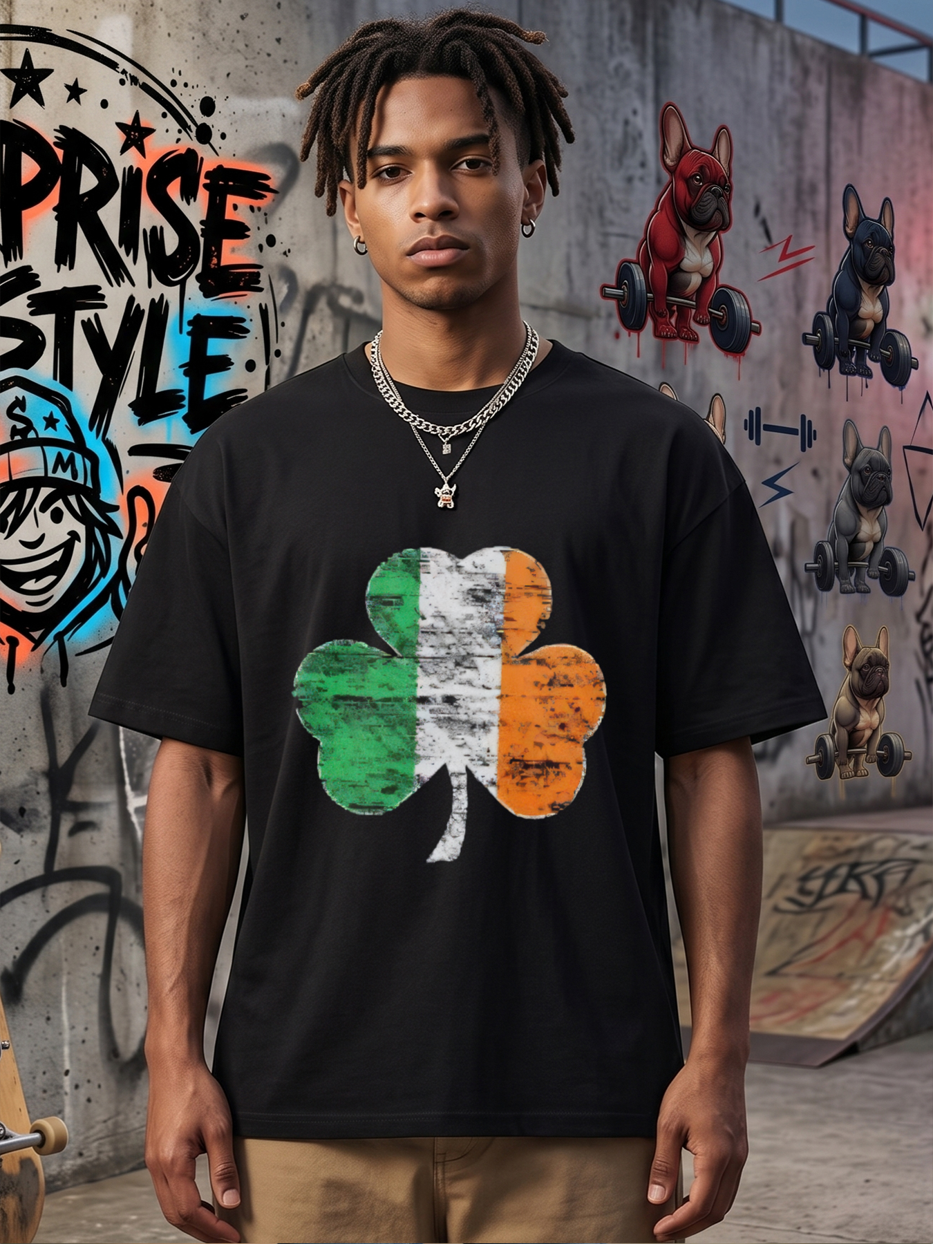 Men's Printed T-Shirt Irish Flag Shamrock Design Casual Round Neck Summer Lightweight Breathable Short Sleeve T-Shirt for St. Patrick's Day Parties and Everyday Wear Adult Men