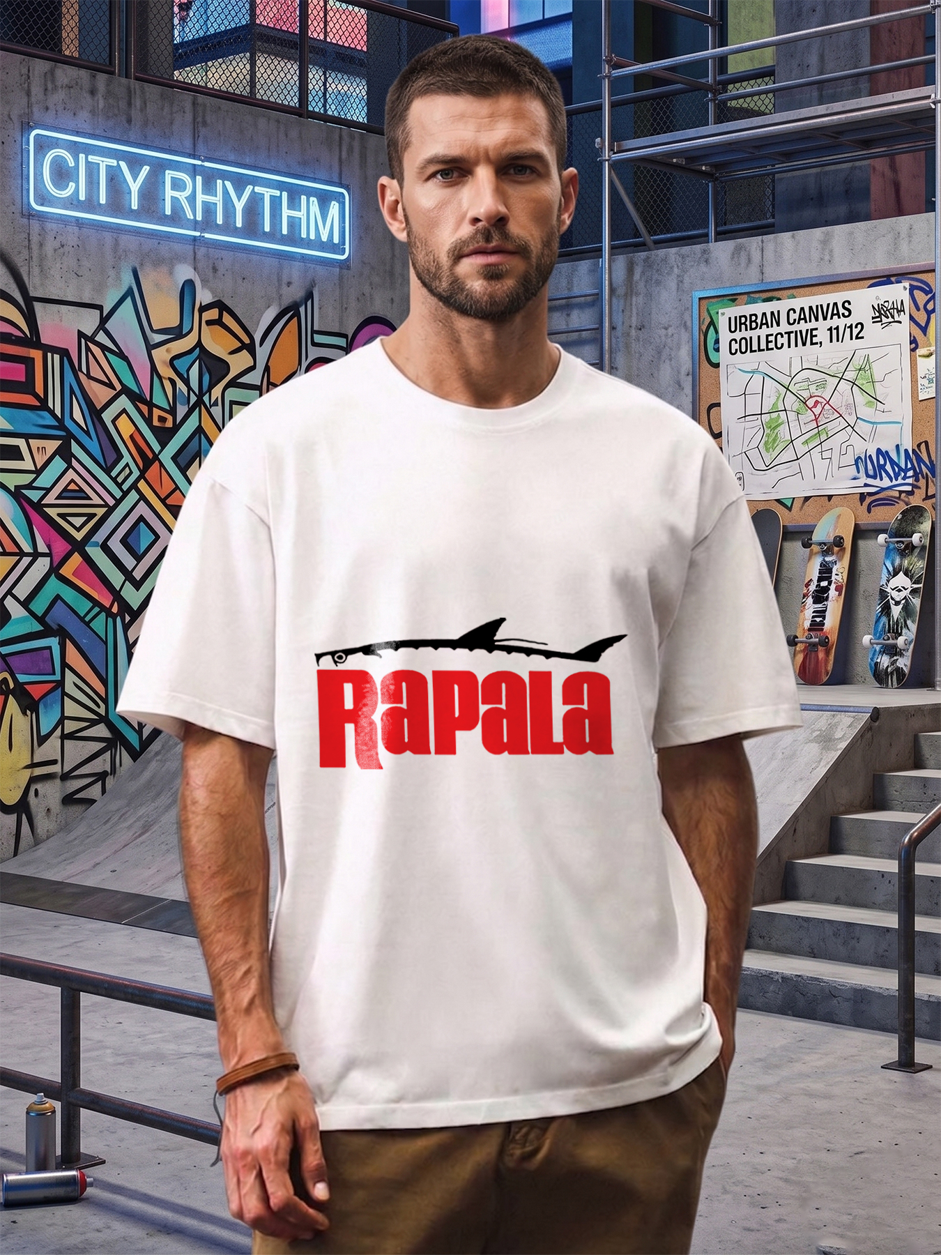 Men's Rapala Logo Print T-Shirt Fish Design Red Text Casual Round Neck Lightweight Breathable Summer Short Sleeve Tee for Fishing Outdoor Enthusiasts and Anglers