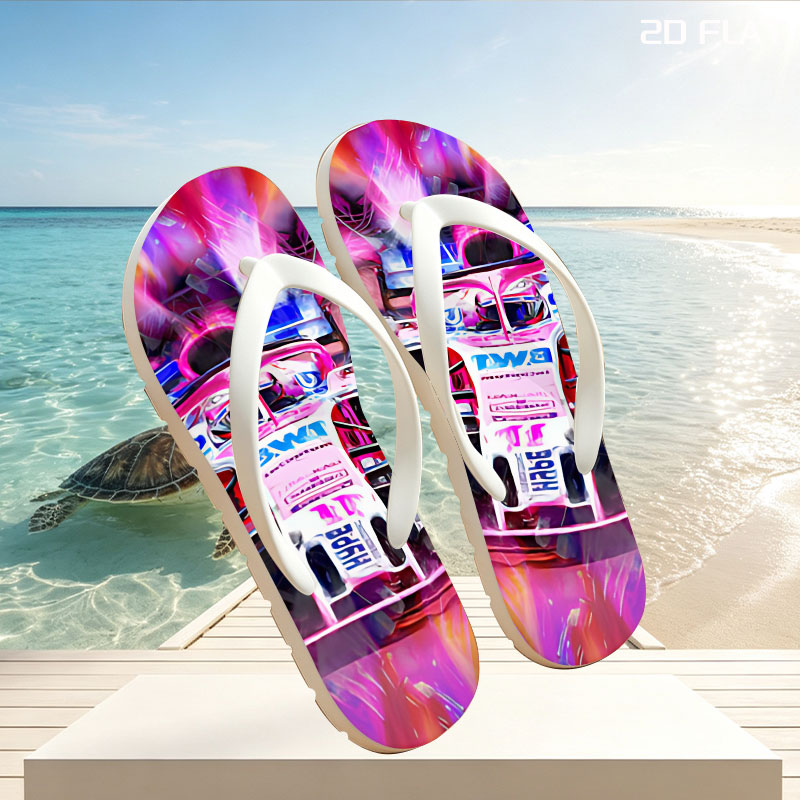 F1 Racing Car in Vibrant Motion Art -  flip-flops