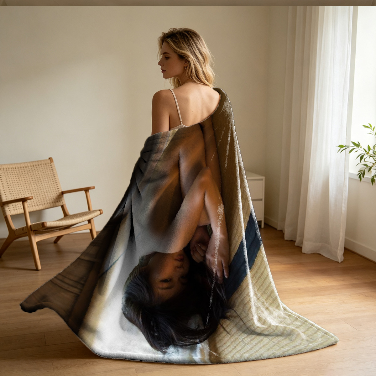 A Sexy Nun in Black Lingerie Taking a Bubble Bath - Blanket